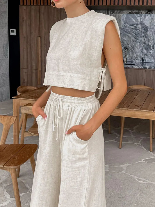 Linen Crop & Pants Set