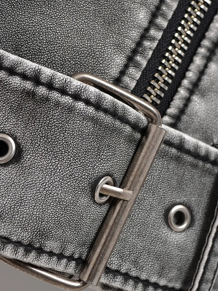 Vintage Washed Crop Faux Leather Jacket