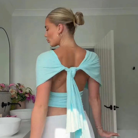 Backless draped shoulder blouse