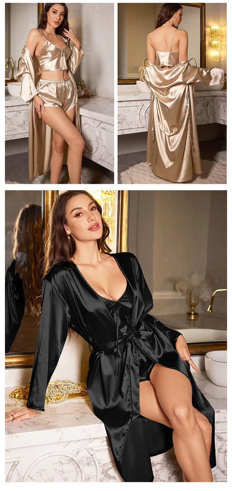 3PCS Satin Robe Set