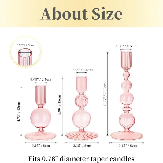 3Pcs Vintage Glass Candlestick Holders