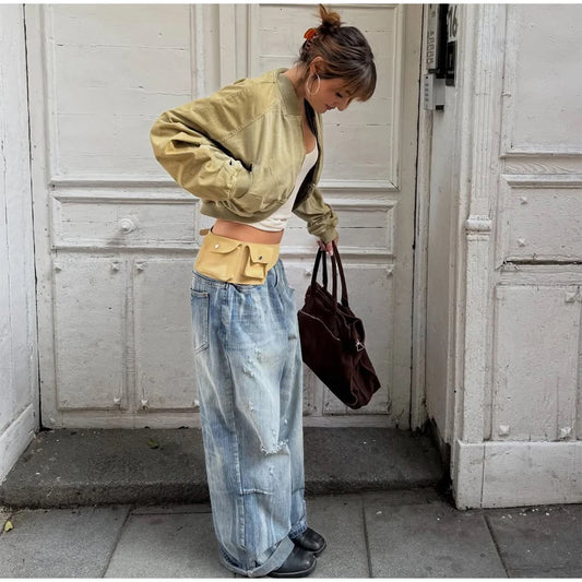 Khaki Cropped Bomber