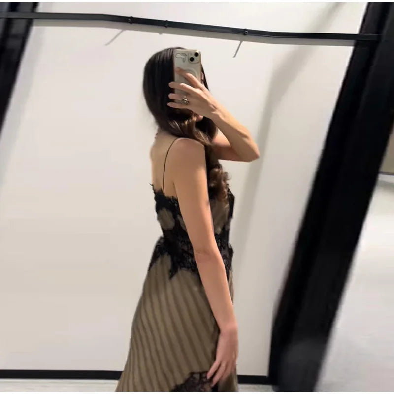 Lace Striped Sling Dress