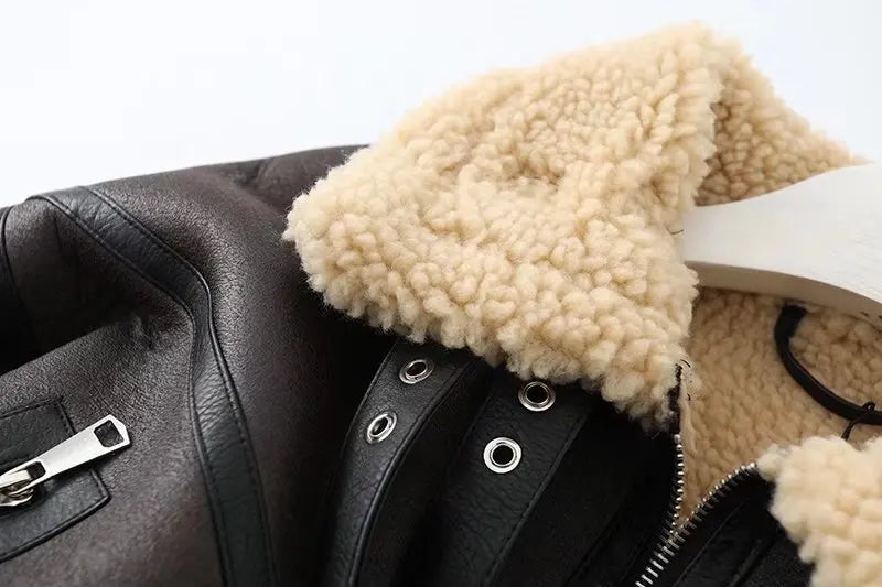 Faux Lamb Leather Fur Jacket