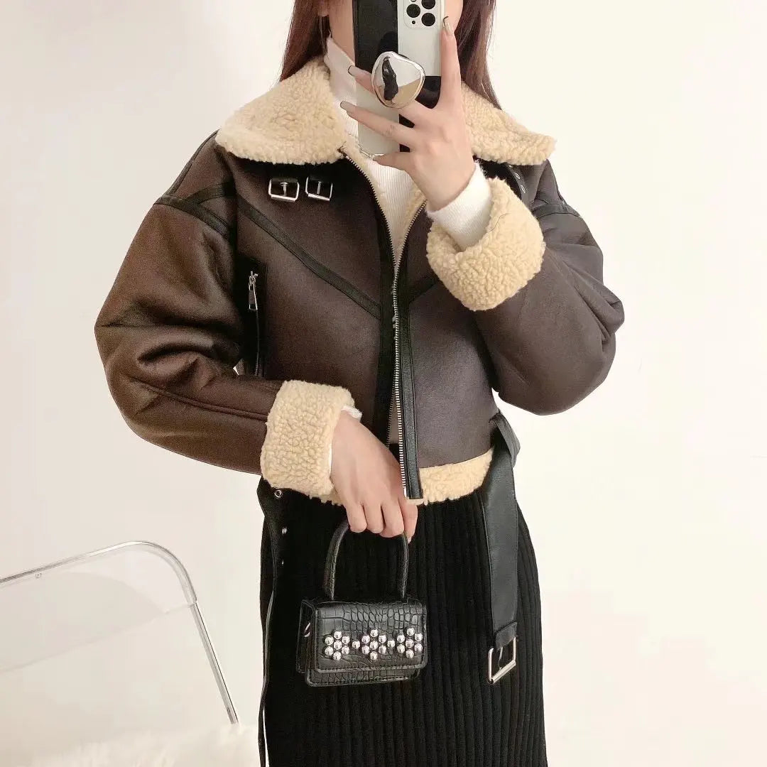 Faux Lamb Leather Fur Jacket