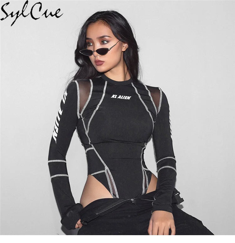 Mesh Colorblock Bodysuit