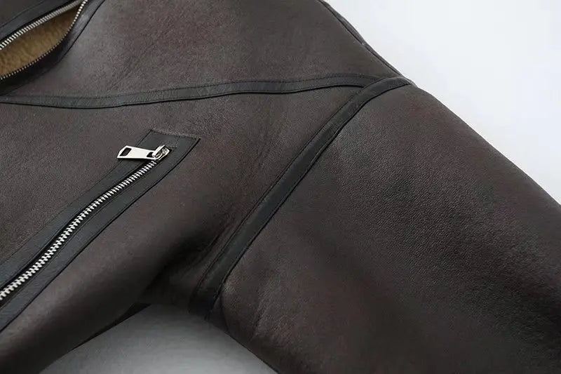 Faux Lamb Leather Fur Jacket