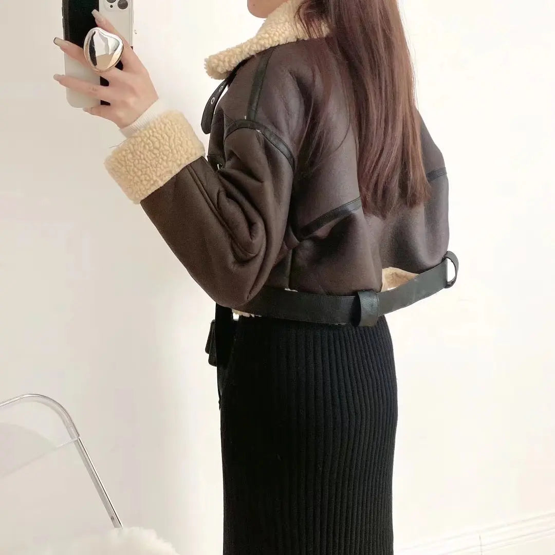 Faux Lamb Leather Fur Jacket