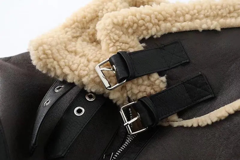 Faux Lamb Leather Fur Jacket