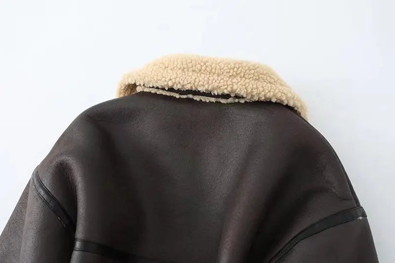 Faux Lamb Leather Fur Jacket
