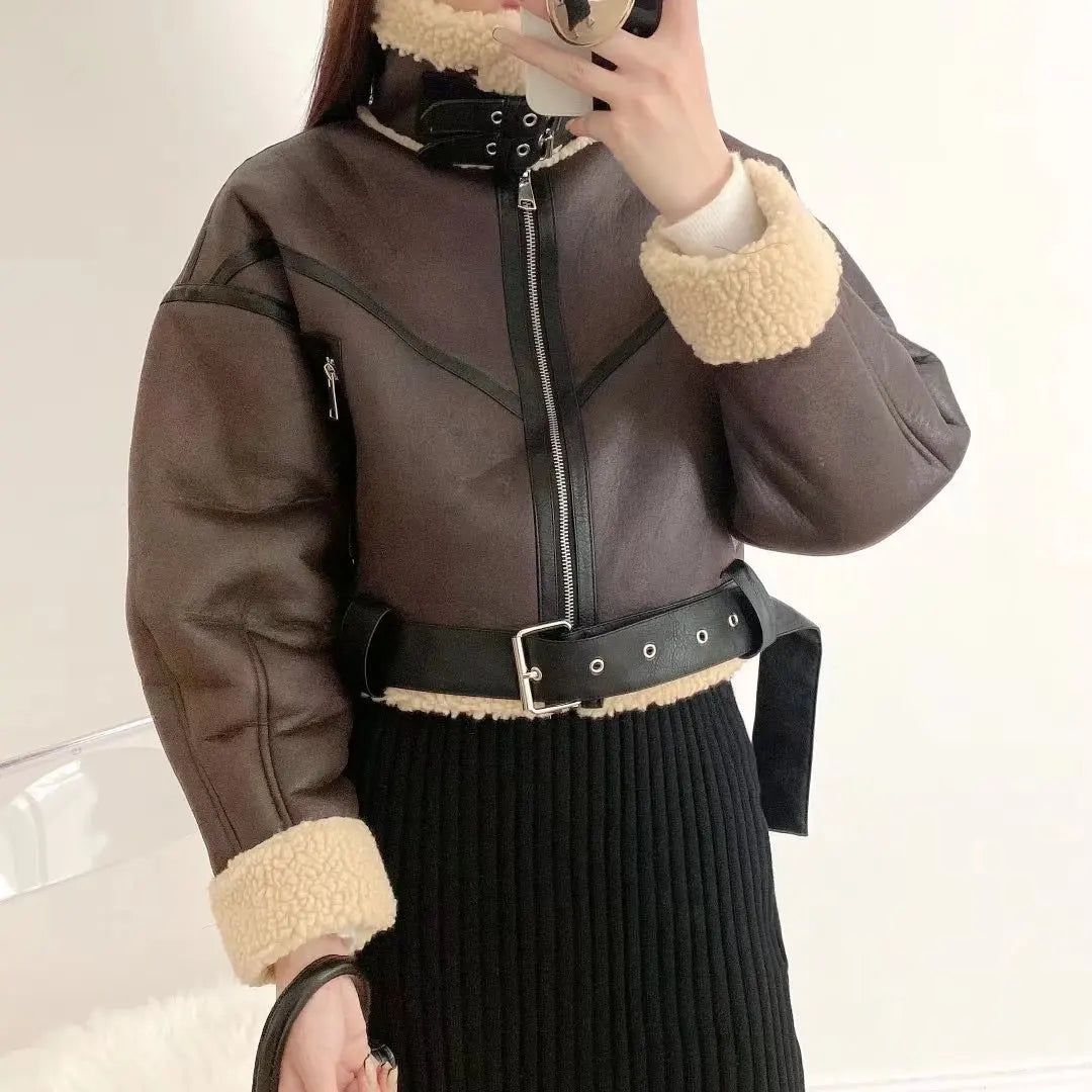 Faux Lamb Leather Fur Jacket
