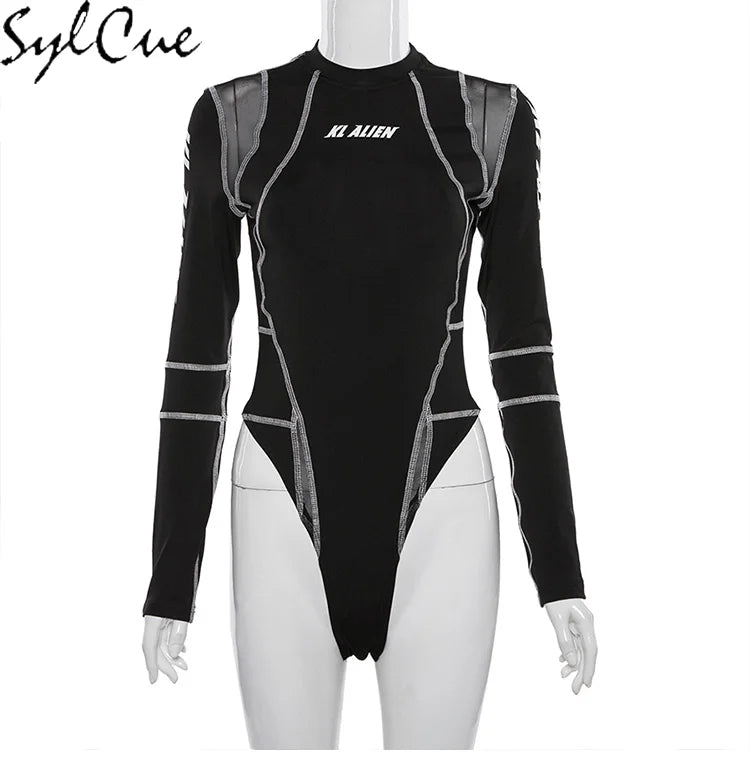 Mesh Colorblock Bodysuit