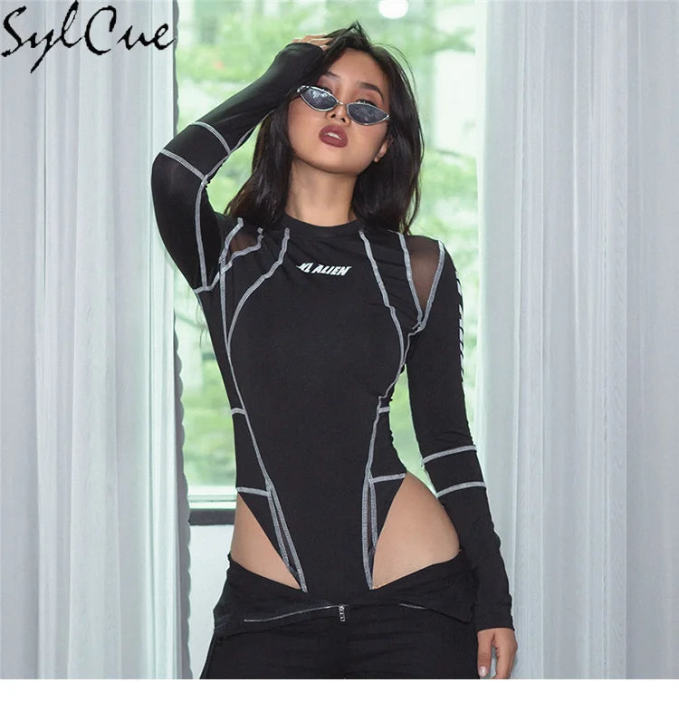 Mesh Colorblock Bodysuit