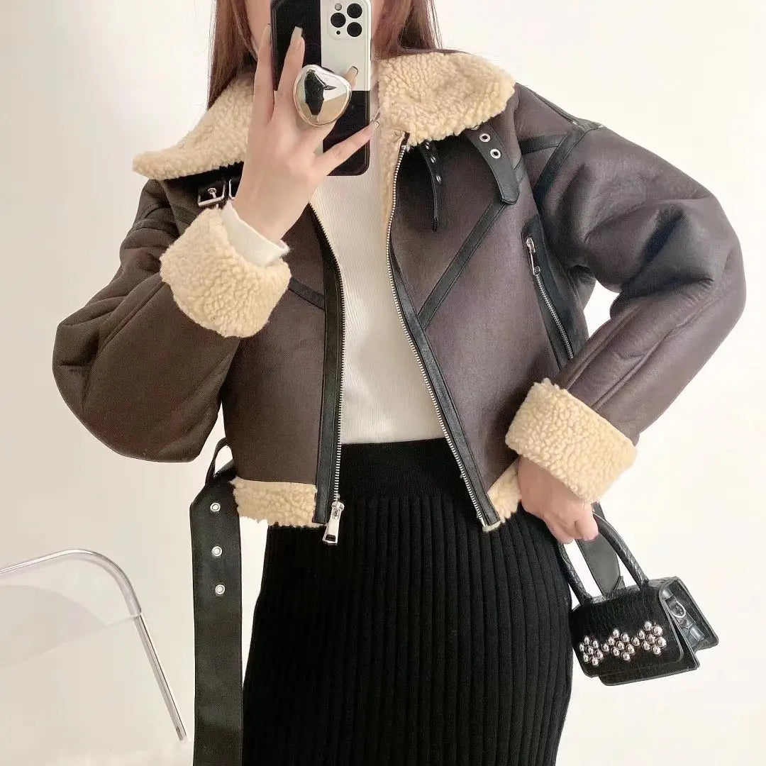 Faux Lamb Leather Fur Jacket