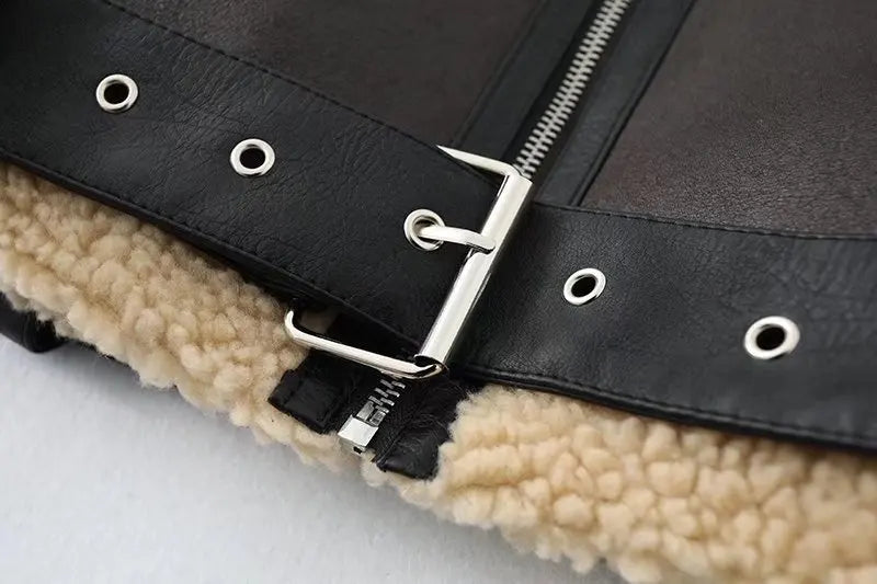 Faux Lamb Leather Fur Jacket