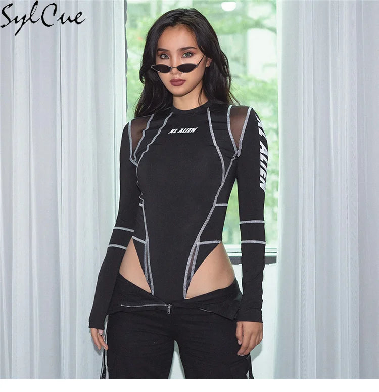 Mesh Colorblock Bodysuit