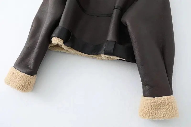 Faux Lamb Leather Fur Jacket
