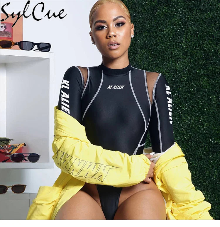 Mesh Colorblock Bodysuit