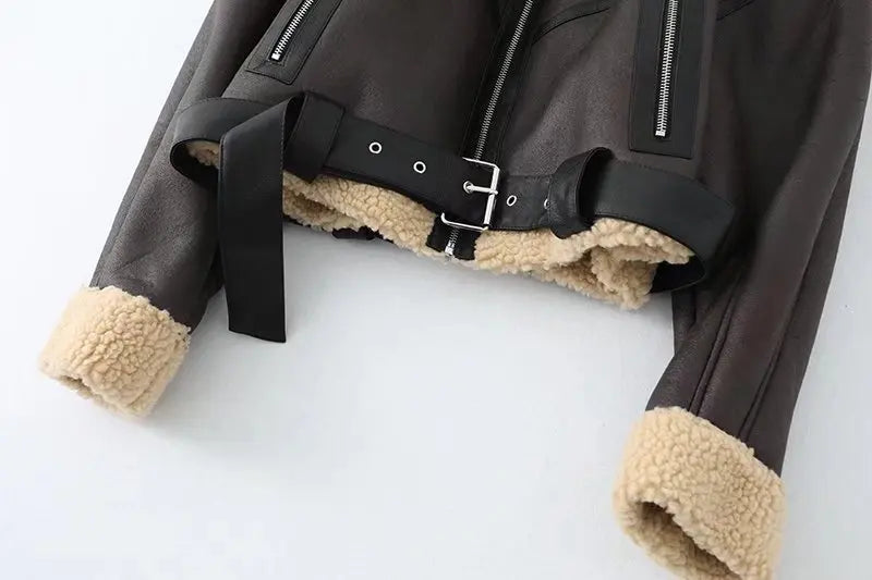 Faux Lamb Leather Fur Jacket