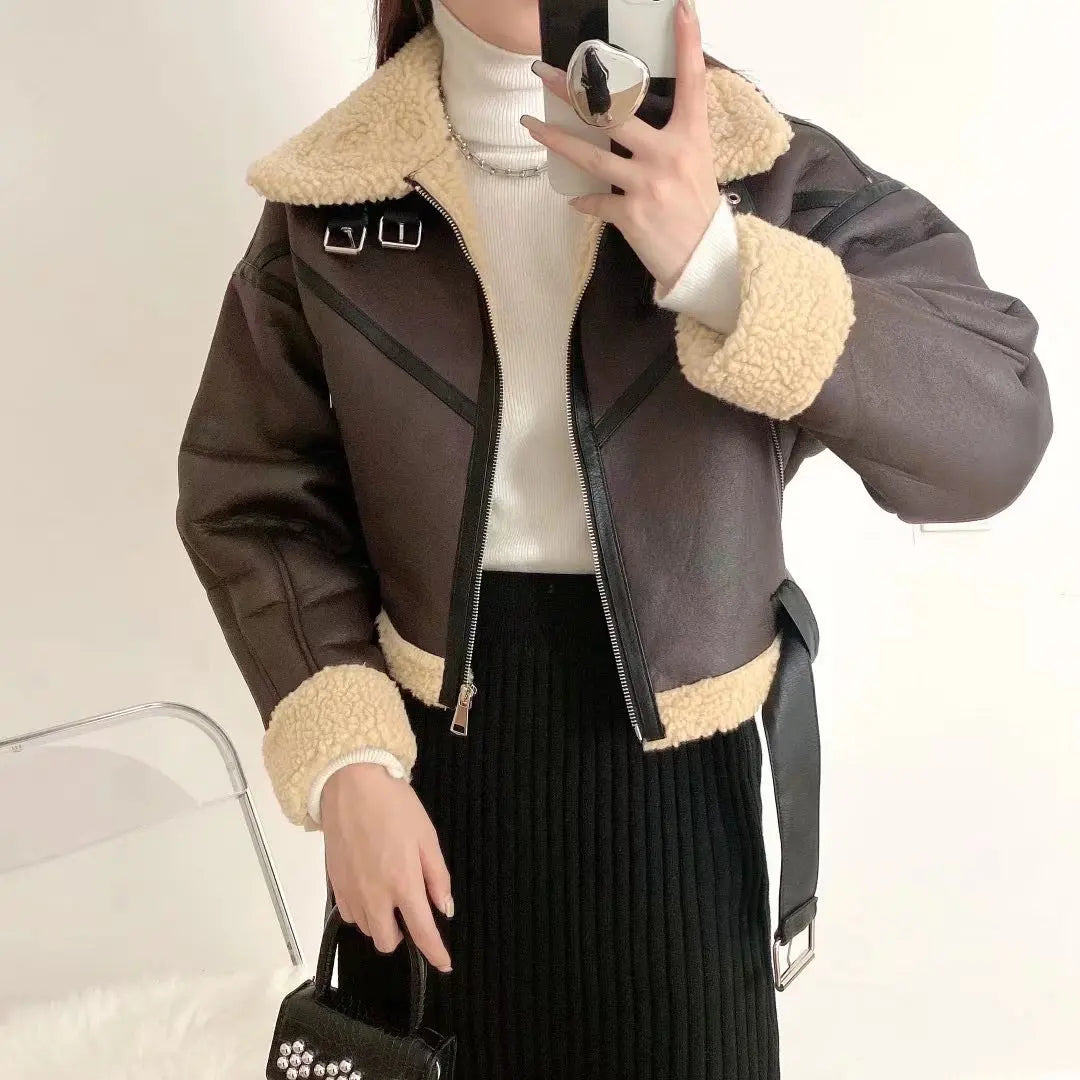 Faux Lamb Leather Fur Jacket