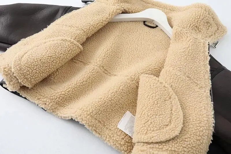 Faux Lamb Leather Fur Jacket