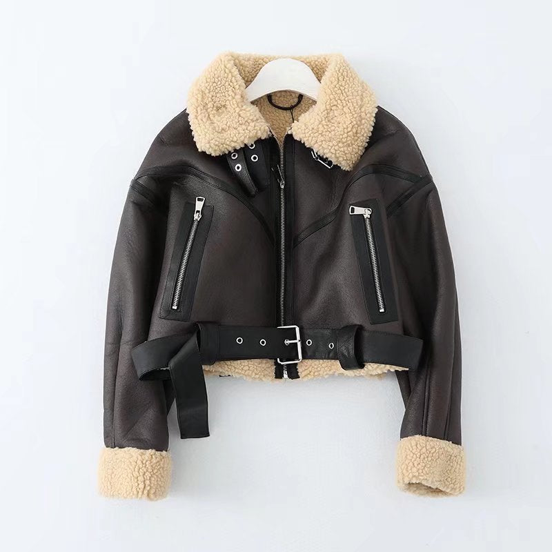 Faux Lamb Leather Fur Jacket