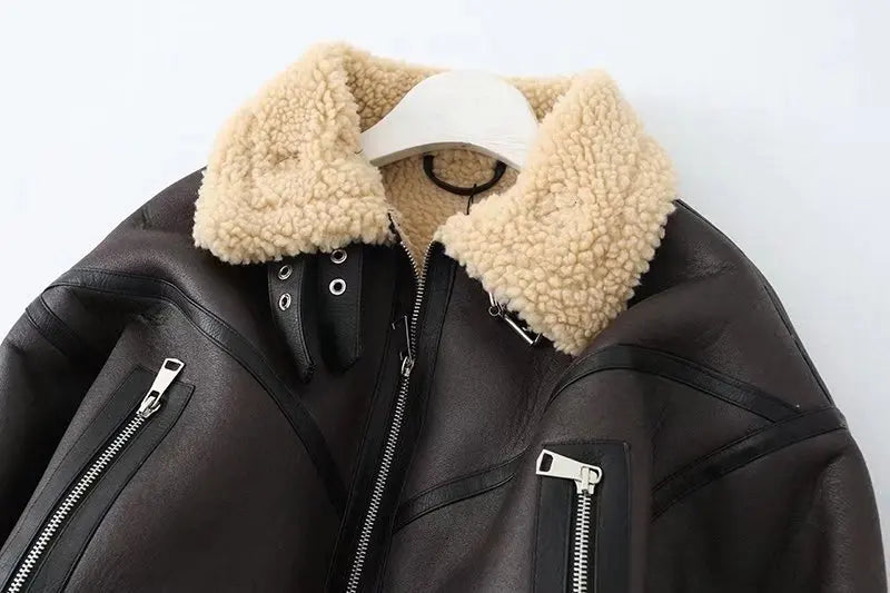 Faux Lamb Leather Fur Jacket