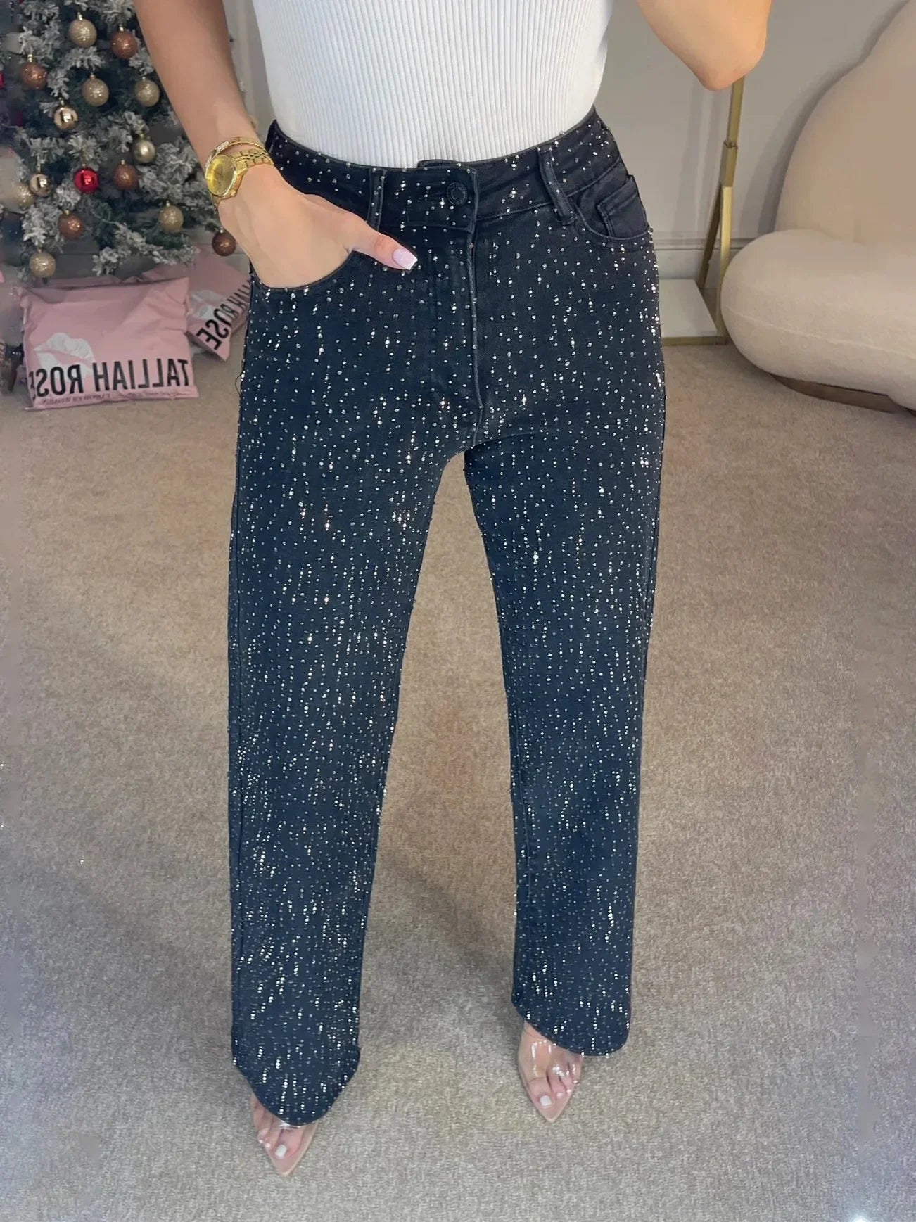High Waist Diamond Washed Mom Jeans