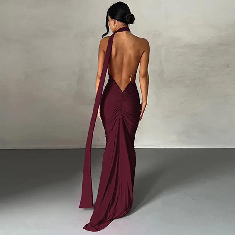 One Shoulder Backless Ruched Dress