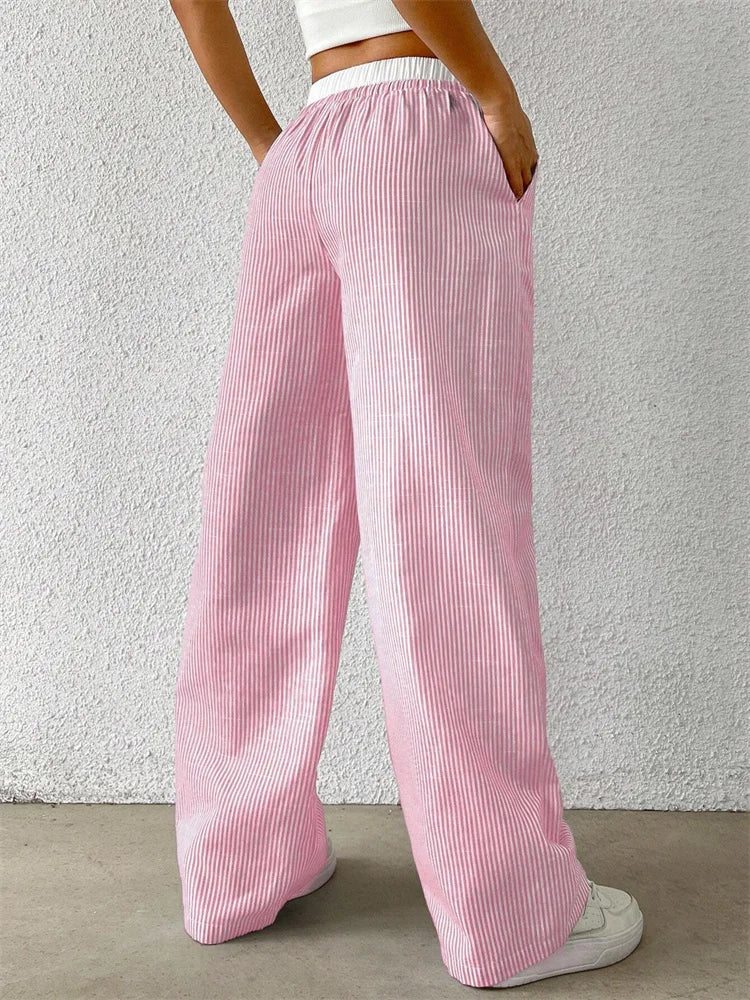 Casual Striped Woven Wide Leg Pants