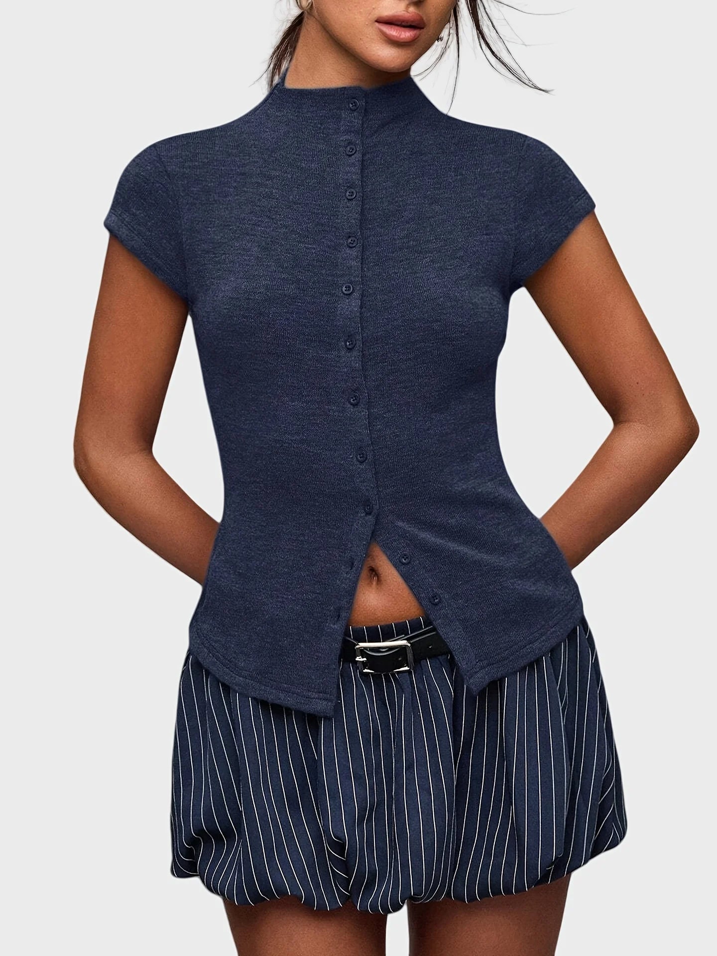Short Sleeve Turtleneck Button up