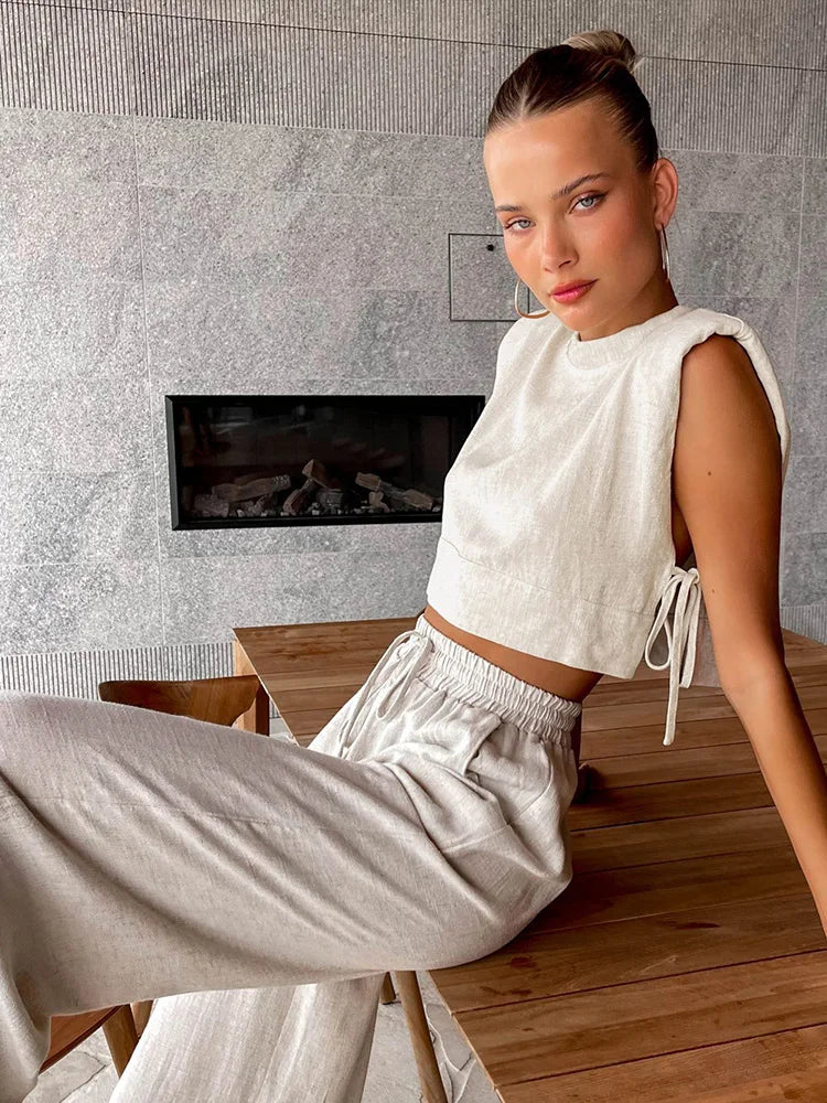 Linen Crop & Pants Set