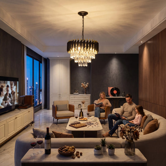 Modern Black and Gold Crystal Chandelier