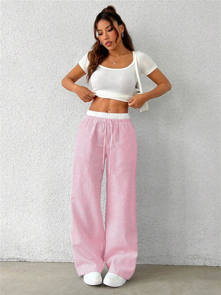 Casual Striped Woven Wide Leg Pants