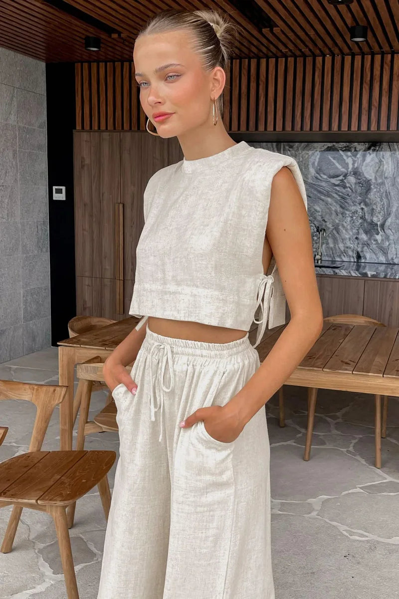 Linen Crop & Pants Set