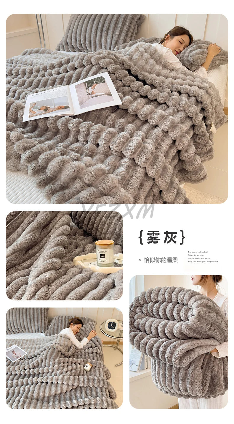 Thickened Wide Striped Flannel Blanket