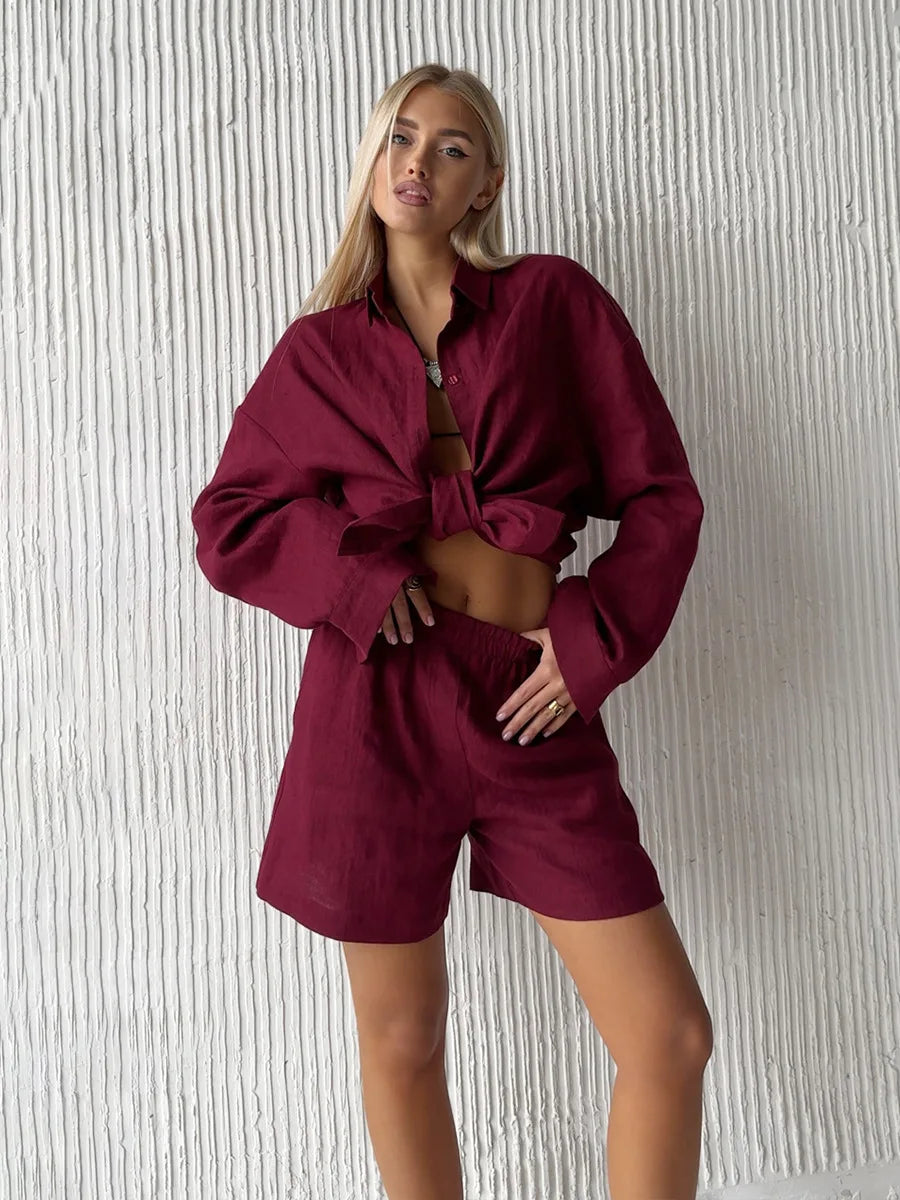 Casual Cotton Button Down Set