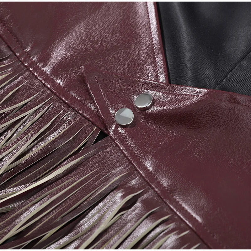 Faux Leather Fringe Halter Top