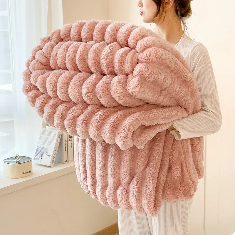 Thickened Wide Striped Flannel Blanket