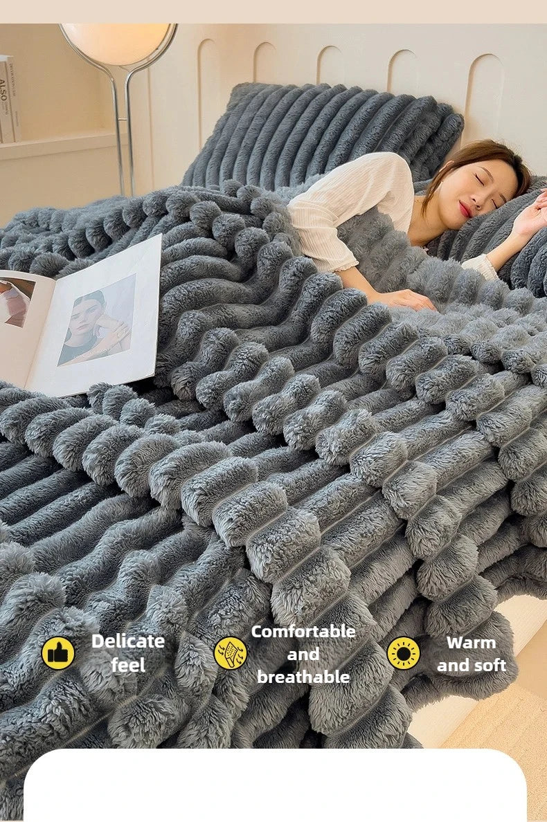 Thickened Wide Striped Flannel Blanket
