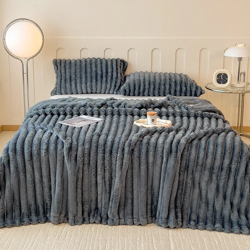 Thickened Wide Striped Flannel Blanket