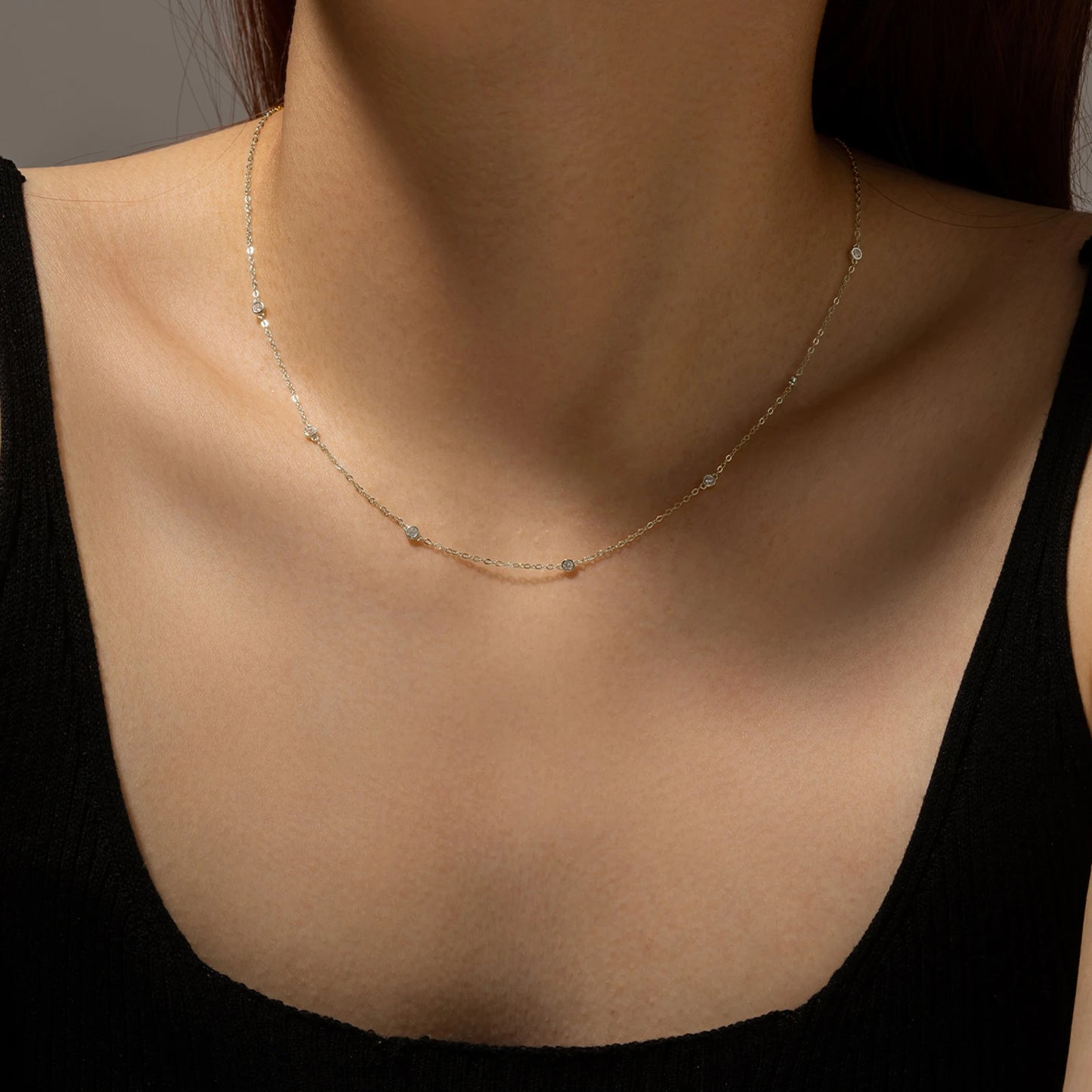 ANDYWEN Sterling Silver Round CZ Charm Choker