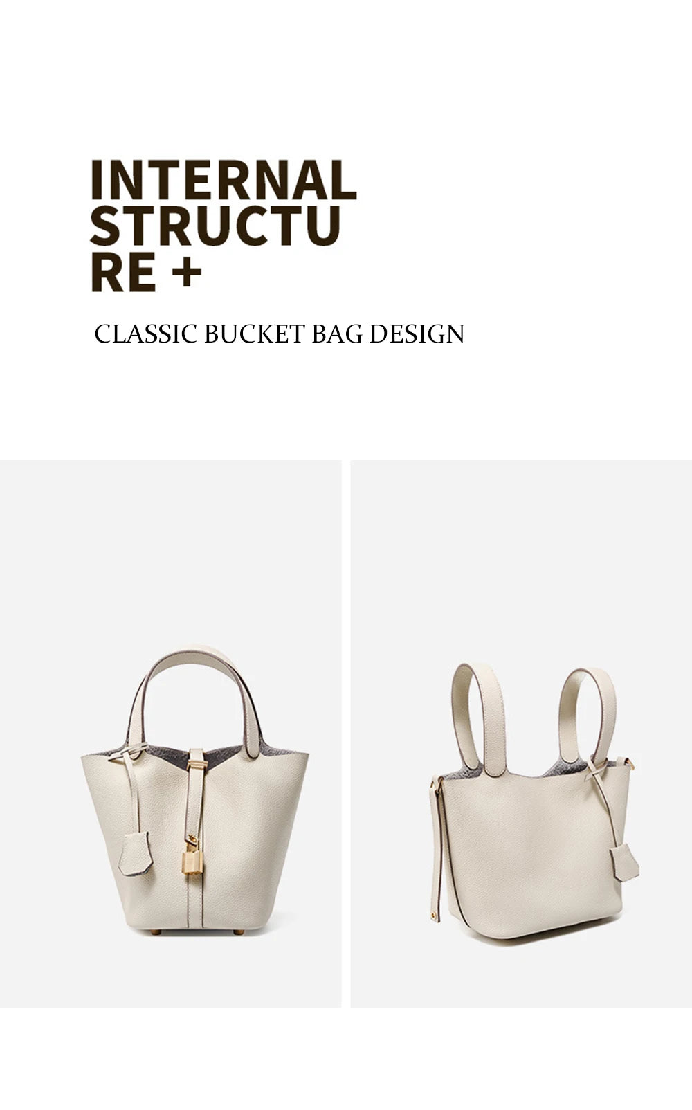 Genuine Leather Bucket Bag with Lock