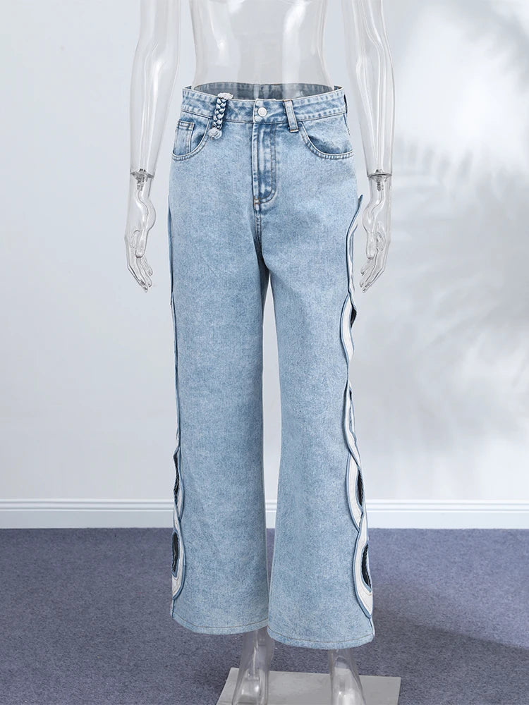 Hollow-out Denim Pants
