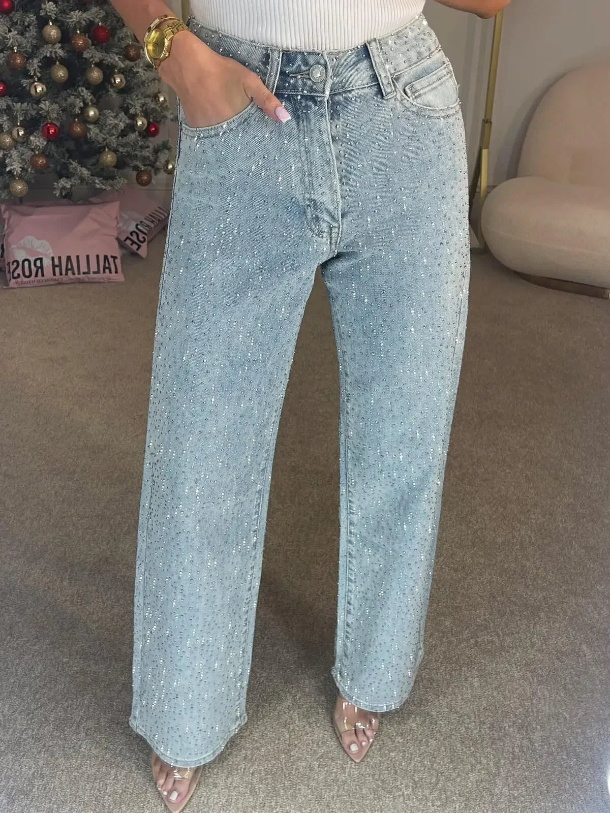 High Waist Diamond Washed Mom Jeans