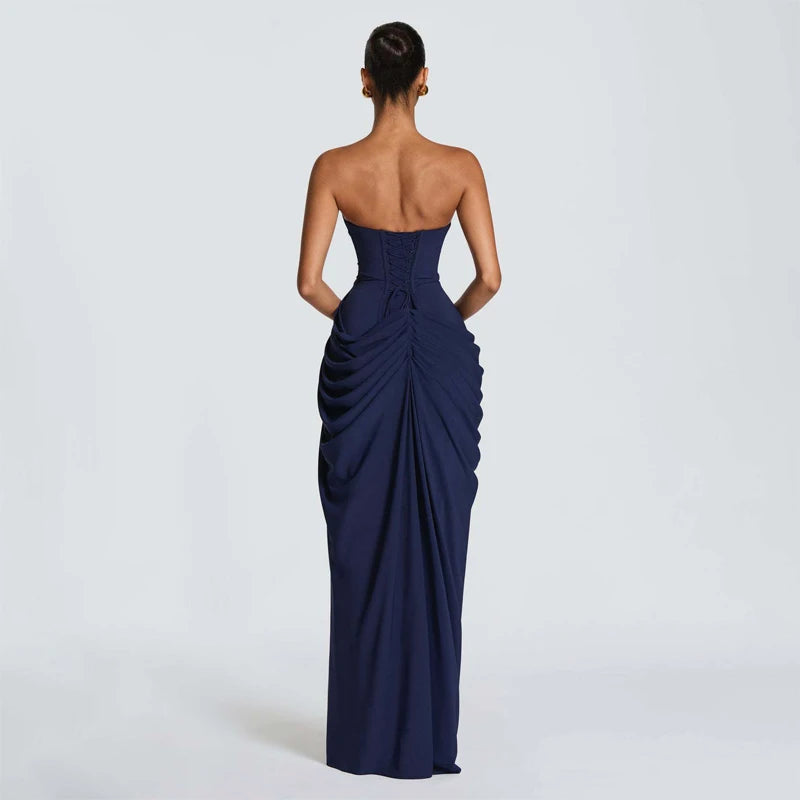 Solid Pleated Strapless Dress