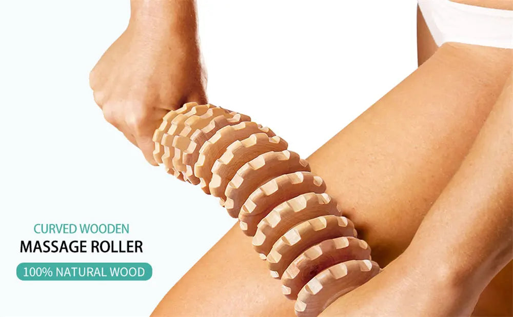 Natural Curved Wooden Massage Roller for Waist and Thigh
