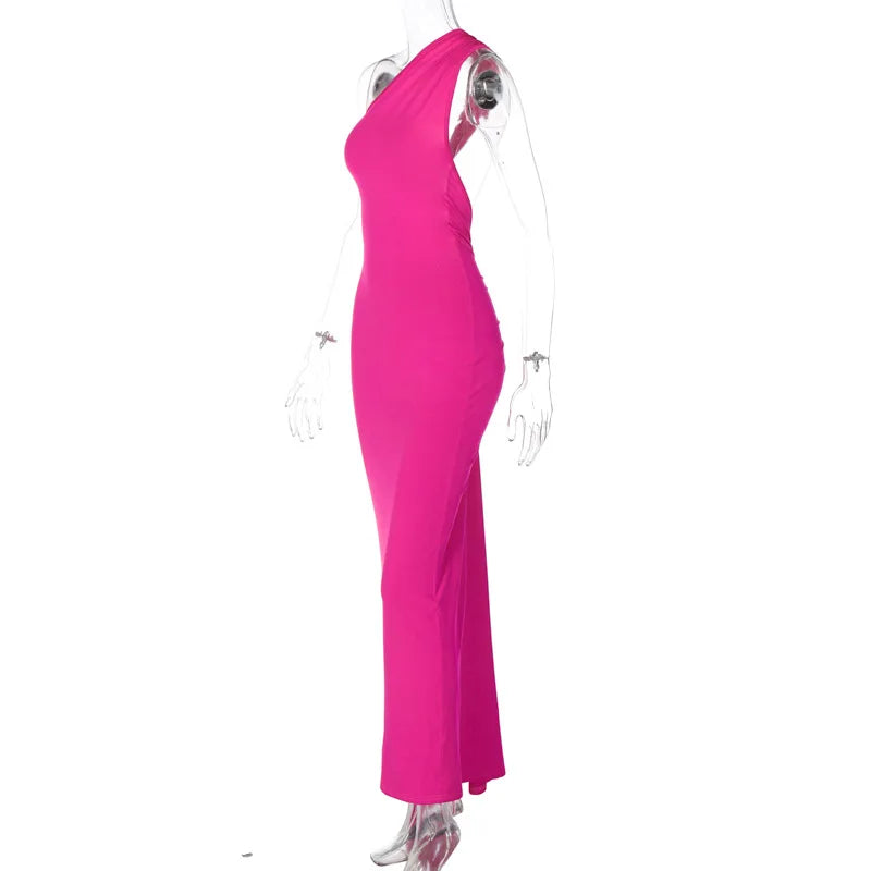 One Shoulder Backless Ruched Dress