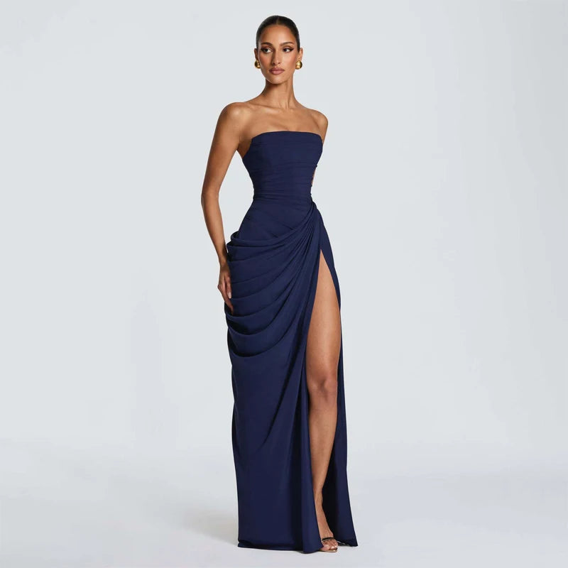 Solid Pleated Strapless Dress