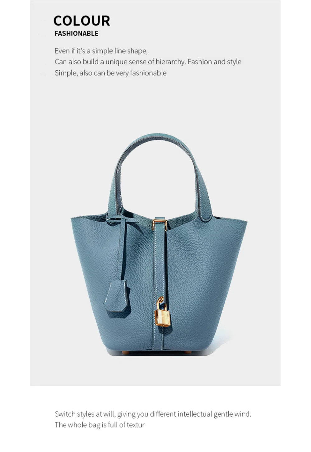 Genuine Leather Bucket Bag with Lock